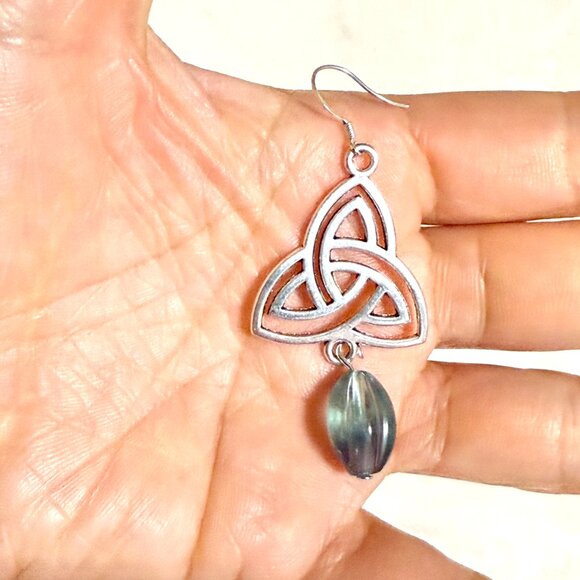 2/$20, Genuine Rainbow Fluorite Triqueta Sterling Silver Dangle Earrings - Picture 9 of 10